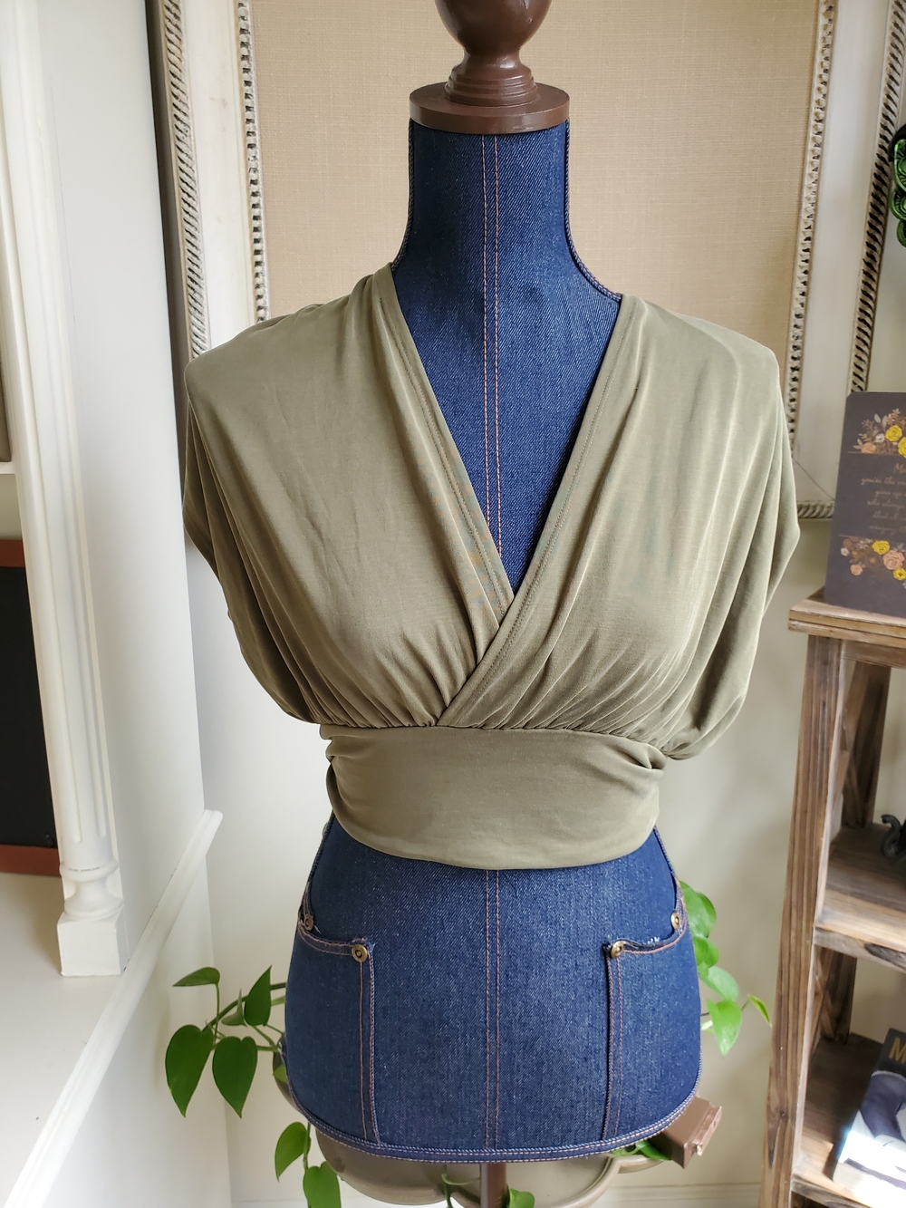 Express Olive Wrap Front Crop Top